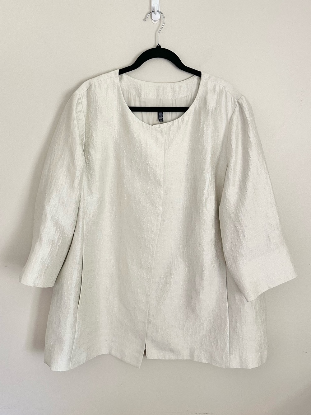 Eileen Fisher Silk Blend Textured Open Front Jacket Blazer Ivory 2X Minimalist